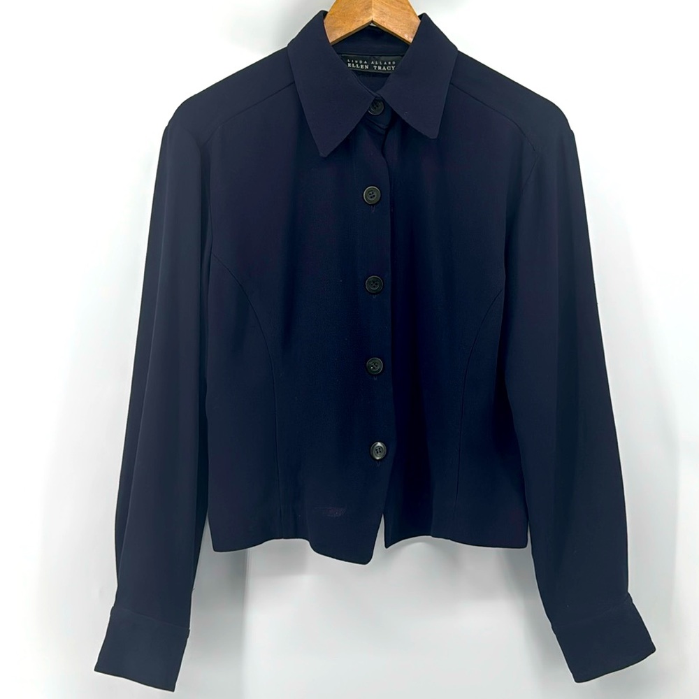 LINDA ALLARD ELLEN TRACY | NAVY BLUE SHIRT JACKET SIZE 8 EXCELLENT!